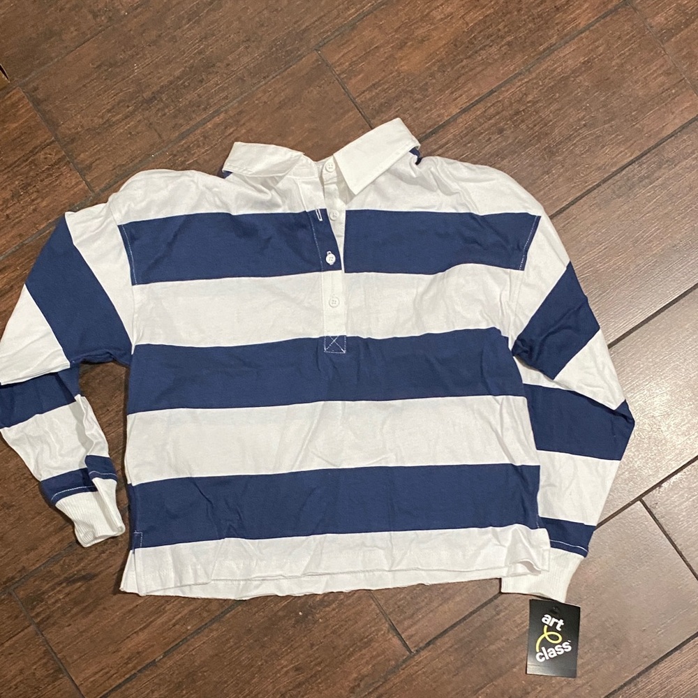 Art Class Navy and White Striped Button Down Shirt